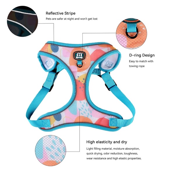 A Small Pet Harness Blue Multicolor + Leash - Picture 8 of 12